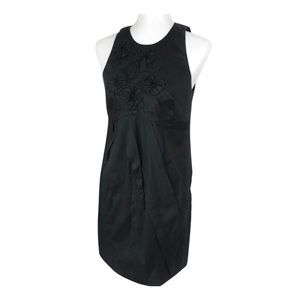 ROBERT RODRIGUES Black Label Couture Floral Appliqué Button Back Dress LBD 6